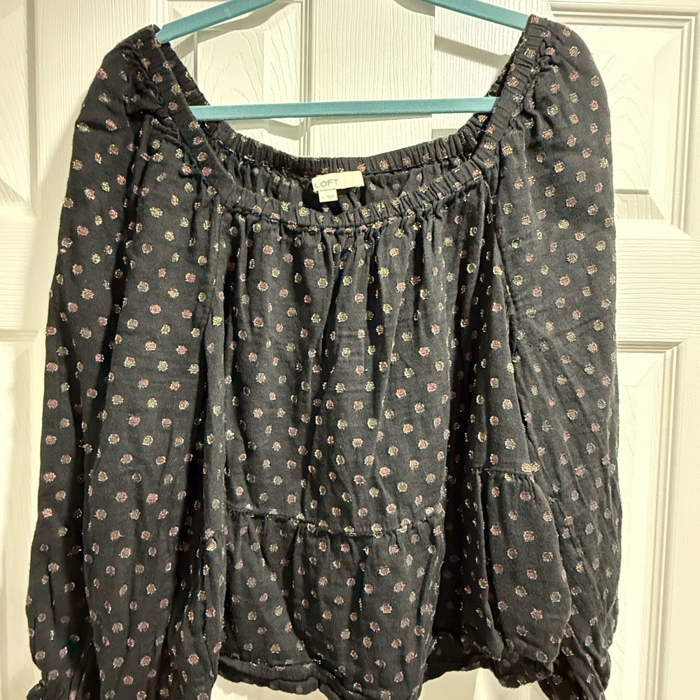 LOFT Black and shimmer polka dot Patterned Blouse - Picture 4 of 6